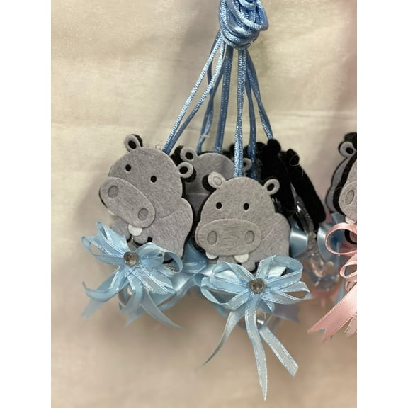 Charmed Hippo Baby Shower Pacifire Prize Necklace Party Favor Giveaway; Blue 12 pieces