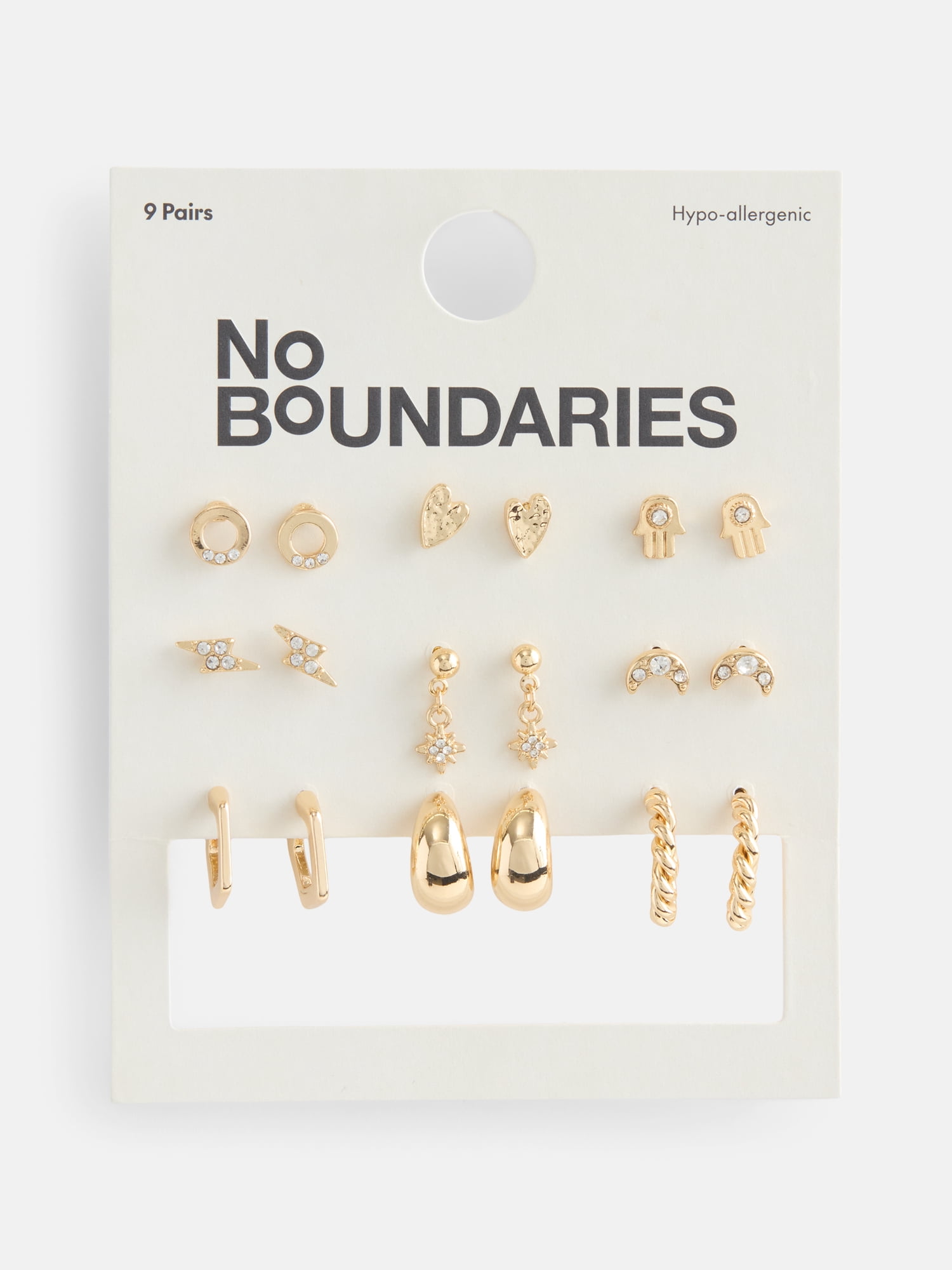 No Boundaries Women's Gold-Tone Stone Hand Twist Hoop Multi Earrings Set, 9-Pairs