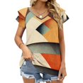 thumbnail image 2 of Dibis Ruffle Short Sleeve T-Shirt Women'S V Neck Sexy Printed T Shirt Tops Abstract Geometric Pattern Angular Texture Lines, 2 of 4