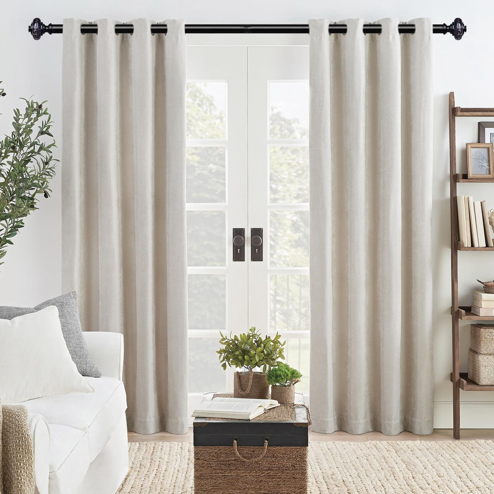 2 Pack Black Crystal Curtain Rods For Windows 30 To 56 Inch  Decorative Vintage 1'' Diameter Rod With Foil Finial Adjustable Heavy Duty Easy Install Drapery Pole Set Farmhouse