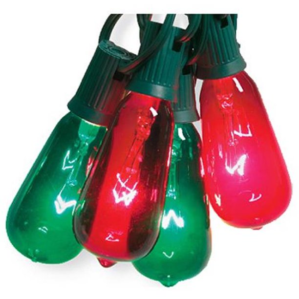 V51597 10 Light Green & Red Alternating Elongated Glass Edison Bulb