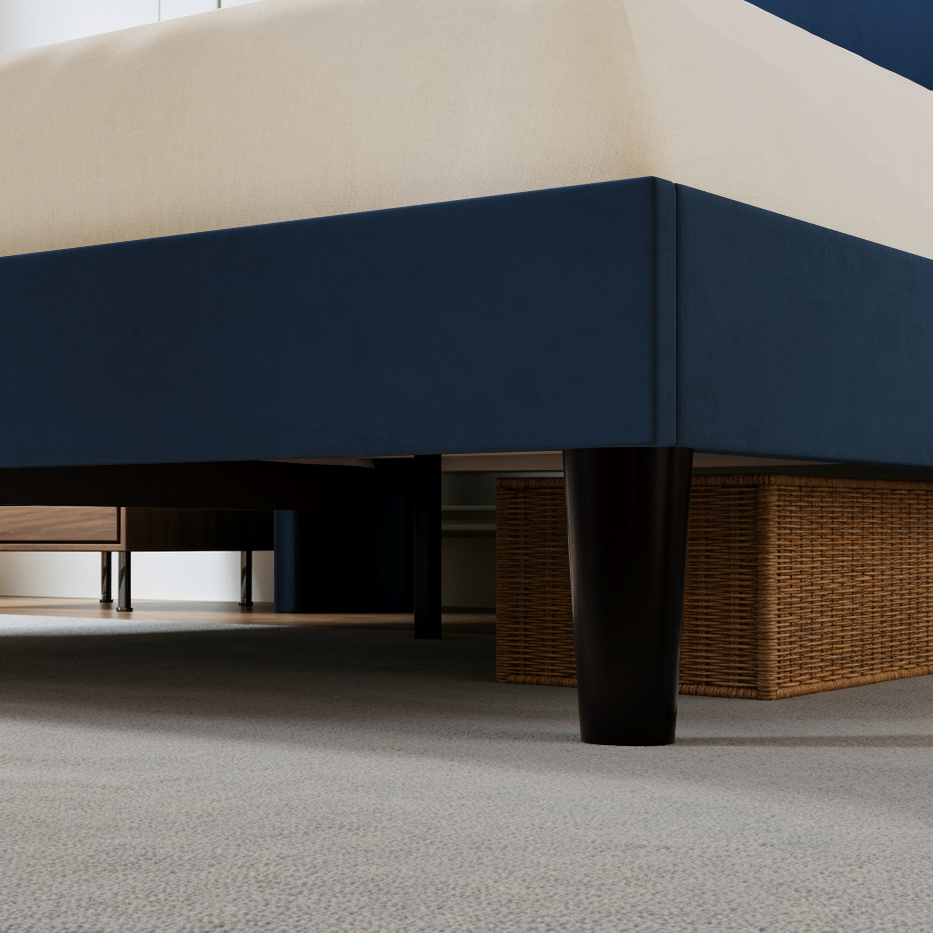 Einfach King Size Upholstered Bed Frame, Platform Bed with Velvet Wingback Headboard, Blue