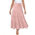thumbnail image 2 of High Waist Tiered Maxi Skirts Trendy Womens Skirts Women's Solid Color Elastic Waist Binding Large Pleated Skirt High Waist Half Skirt Pink S, 2 of 9