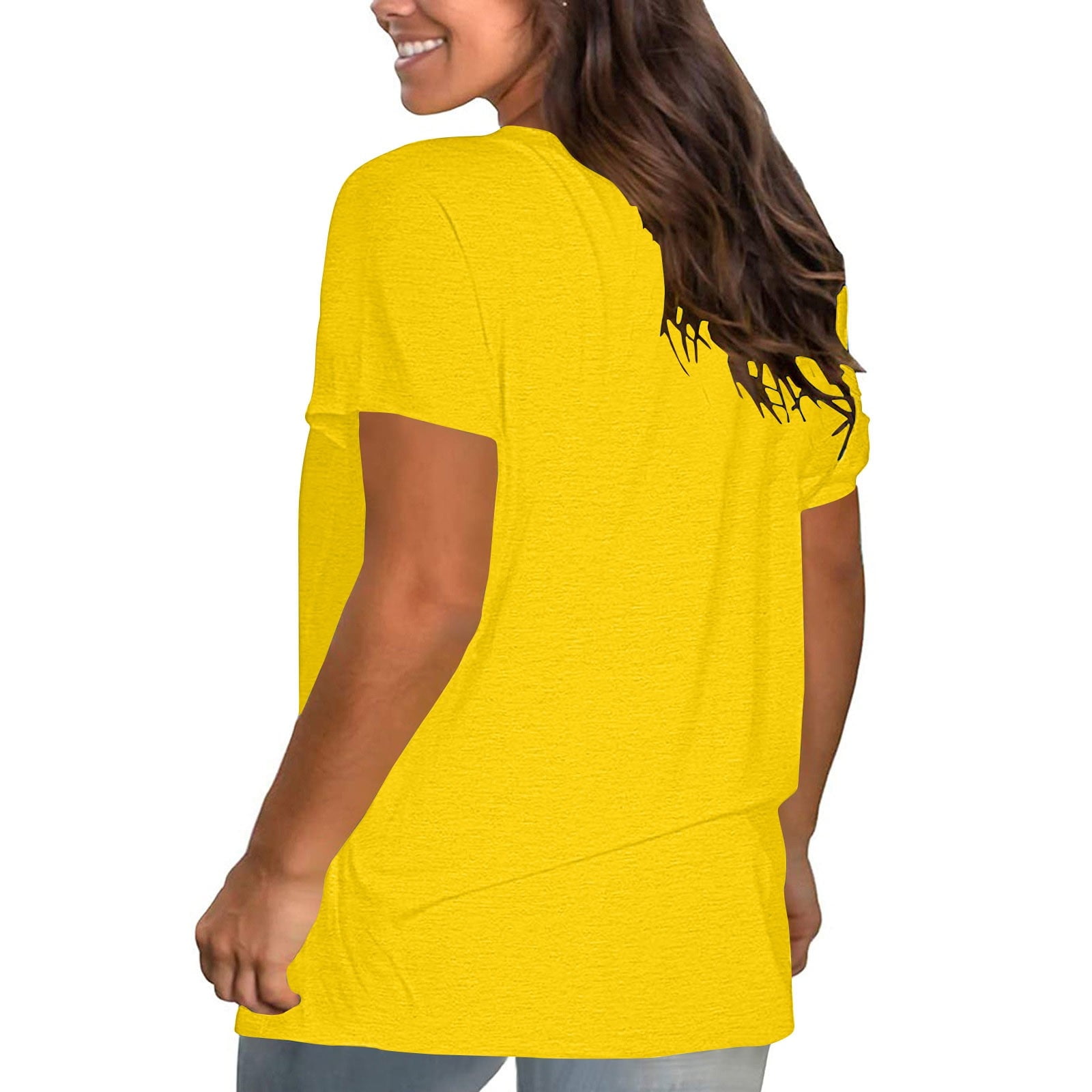 Zpanxa Womens Tops Short Sleeve Summer T-Shirts Curved Hem