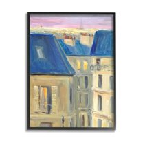 Stupell Industries Cozy Urban City Neighborhood Pink Sunset Sky Painting Black Framed Art Print Wall Art, Design by JG Studios