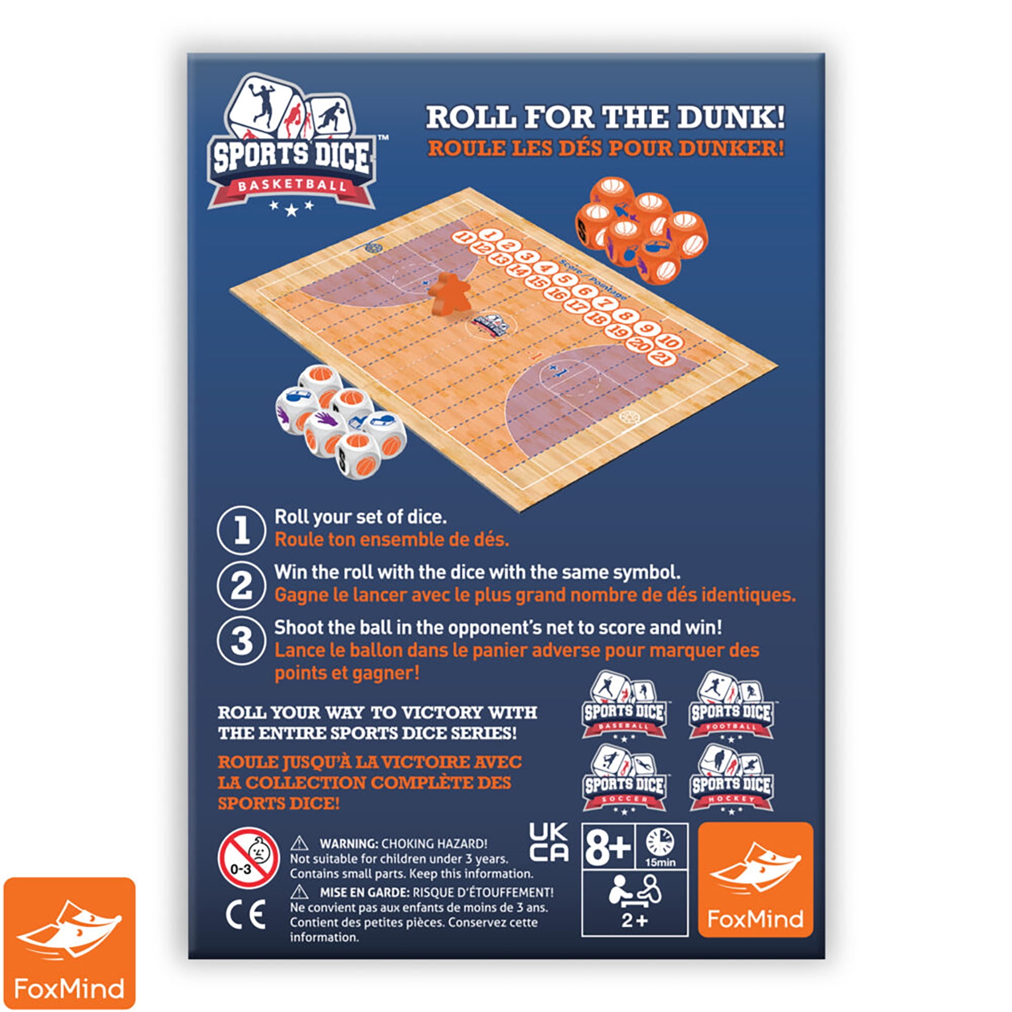 FoxMind Games: Sports Dice Basketball - Throw The Ball On Net & Dunk To Win, Rolling Board Game, Fun & Easy To Learn, Family-Kids Ages 8+ 2-4 Players