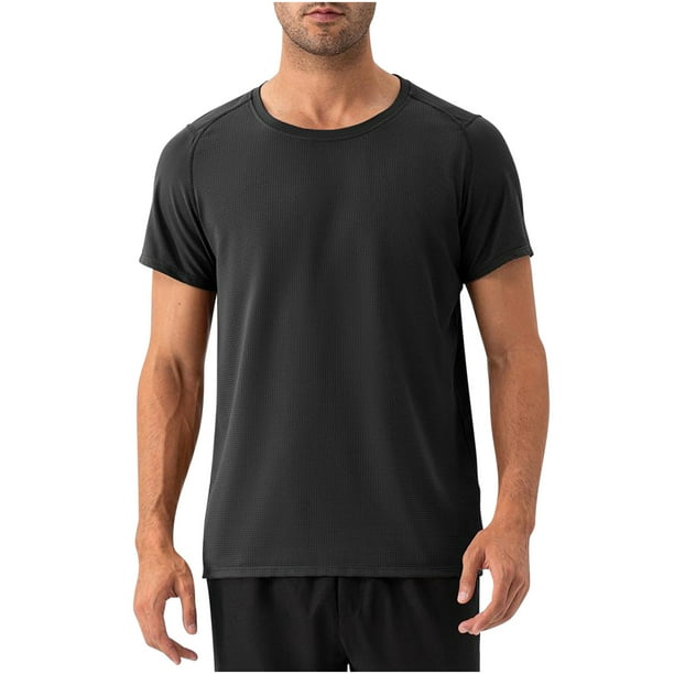 Camisas de Manga Corta de los Hombres Casual Color Sólido Cuello Redondo de la Blusa de Poliéster para el Uso Diario