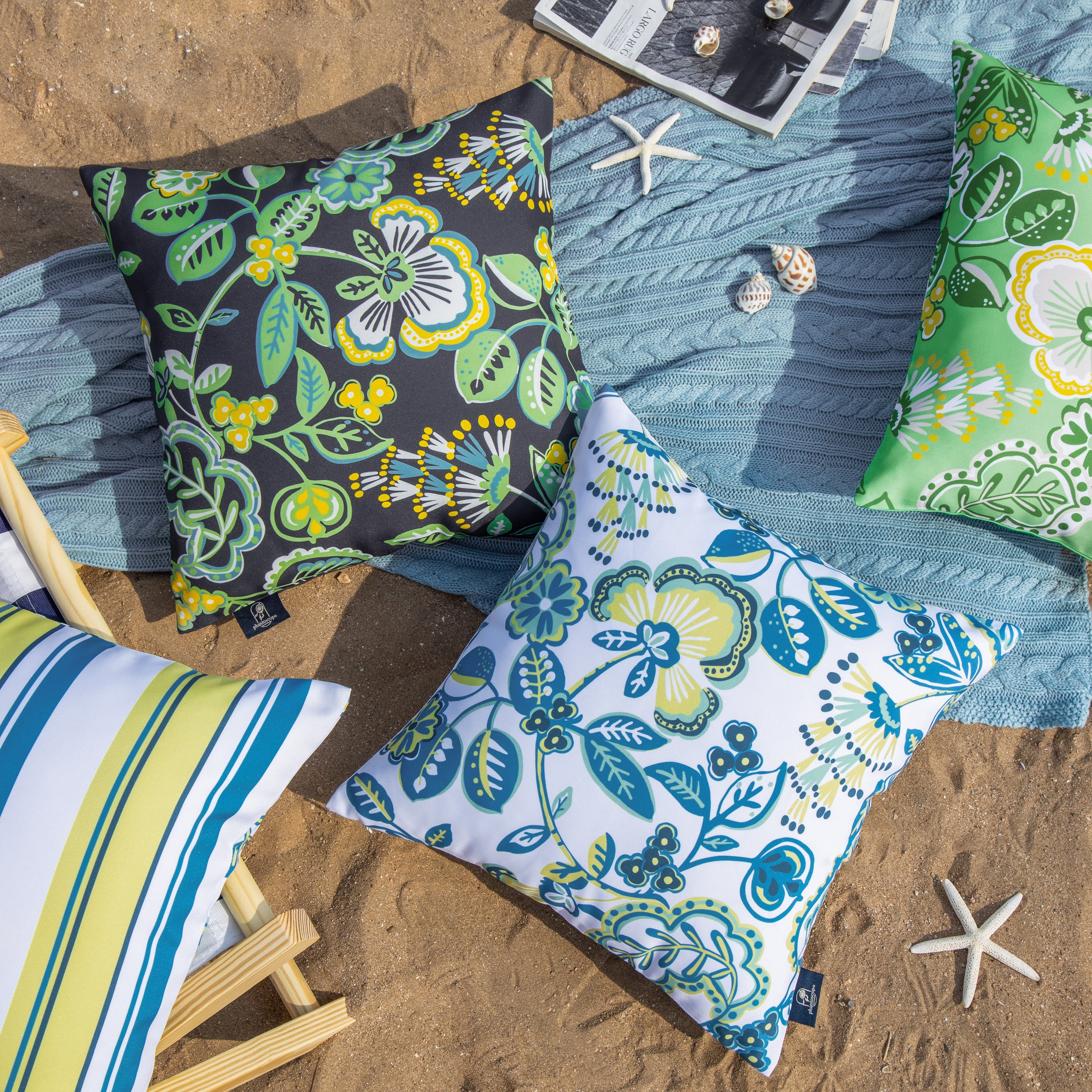 Outdoor Floral Printed Decorative Waterproof Throw Pillow for Patio Garden, Dark Green 12x20 Inch, Pack of 2