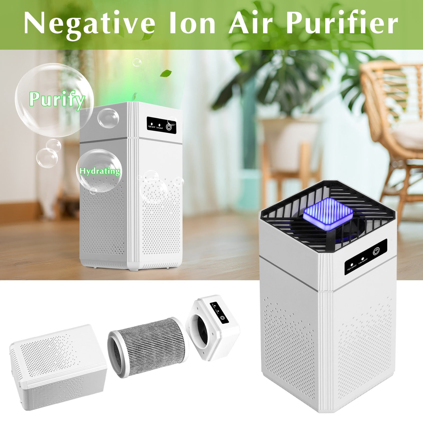 Portable Negative Ion Air Purifier With USB Power, Desktop Home Multifunctional Small Room Air Cleaner With H11 Nanocomposite Filter For Smoke Odor Dust Allergens Quiet Operation For Office Bedroom