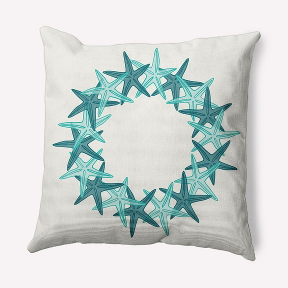 Simply Daisy Teal Colored Starfish Wreath Soft Spun Polyester Indoor/Outdoor Throw Pillow, 16" x 16"