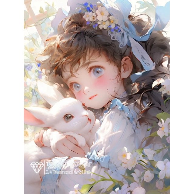 Pintura de diamante AB 5D DIY, mosaico bordado, Cuadrado completo, redondo, imagen de punto de cruz, regalo de decoración del hogar, lindo conejo de niña de dibujos animados