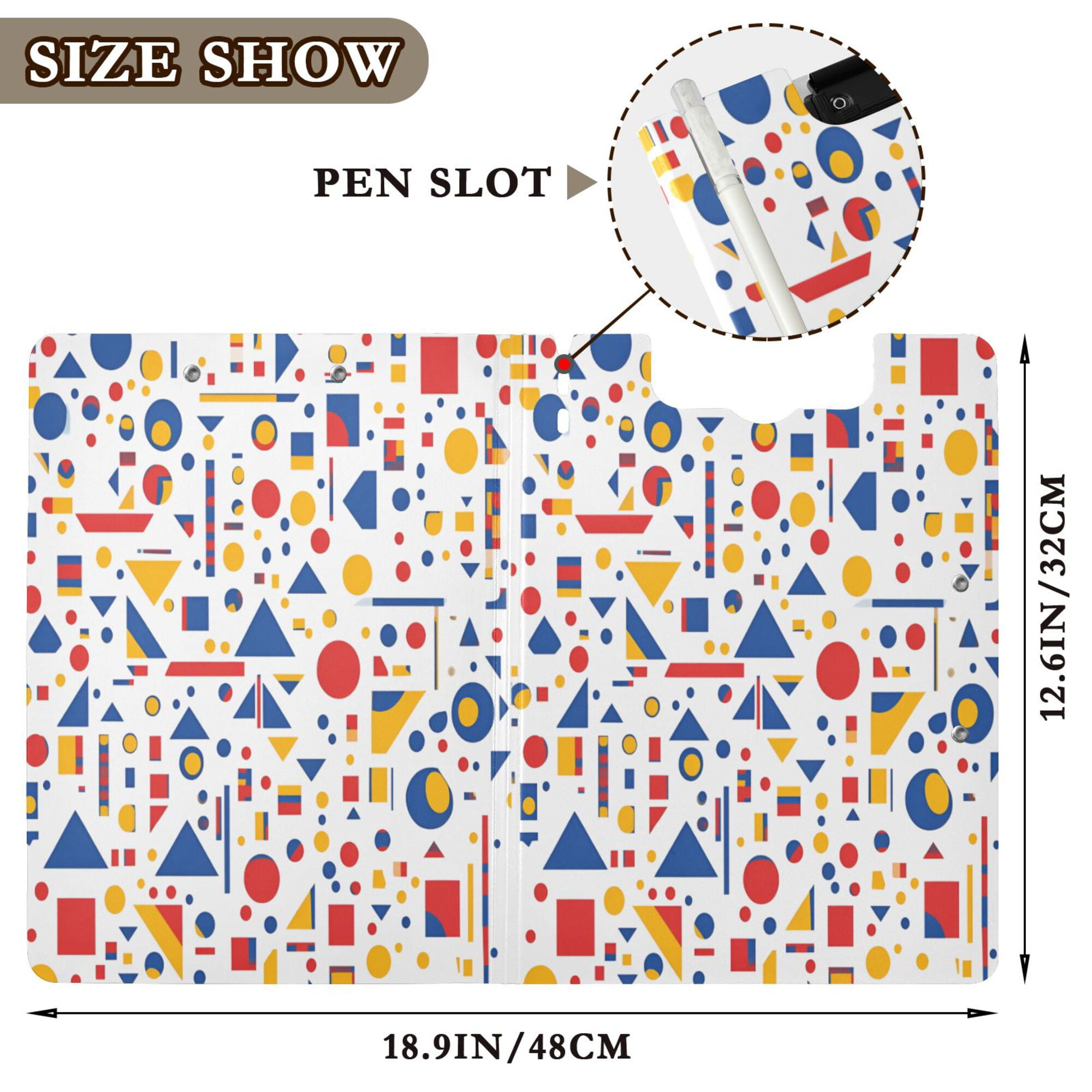 FORMRS A4 Clipboard Folder with Pen Holder Horizontal Foldable School Office Binder, Simple Shapes