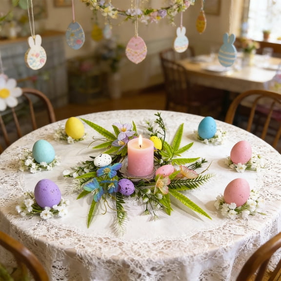 Upgraded Easter Simulation Easter Eggs Candle Holders Wreath Wedding Decoration Desktop Candle Wreath D