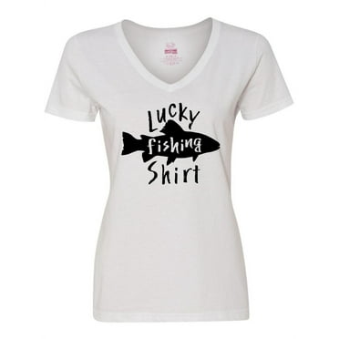 Inktastic Lucky Fishing Shirt- Fish Women's V-Neck T-Shirt