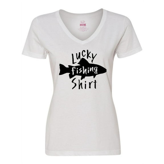 Inktastic Lucky Fishing Shirt- Fish Women's V-Neck T-Shirt