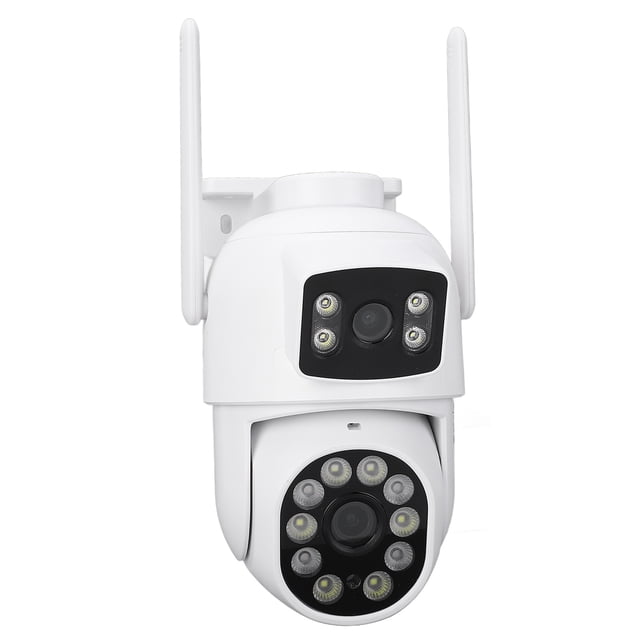 Cámara De Seguridad De Doble Lente, Resolución Ultra Clara 2K Y Vista De 360, Detección Humana Inteligente, IP66 Resistente A La Intemperie, Visión Nocturna, Audio