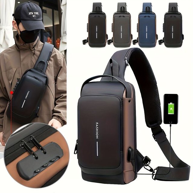 AIGIA Sling Backpack USB Anti-Theft Waterproof Chest Daypack Casual Shoulder Bag