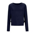 thumbnail image 6 of dazeni Womens Long Sleeve Workout Athletic Shirts Breathable Hallow out Crop Tops Soft Crewneck T Shirts for Hiking Running Dark Blue XL, 6 of 7