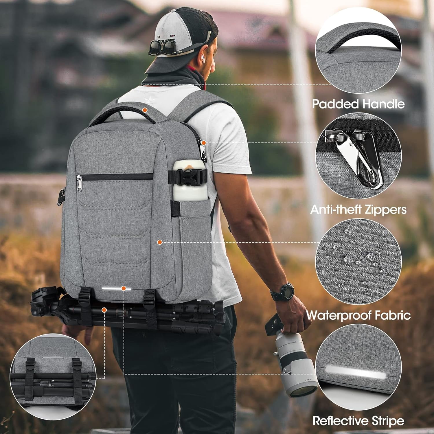 Camera Bag Backpack Professional for DSLR SLR Mirrorless Camera Waterproof Laptop Back Pack 14 Inch with Rain Cover Anti Theft Travel Case Large Capacity Photography Backpack Black