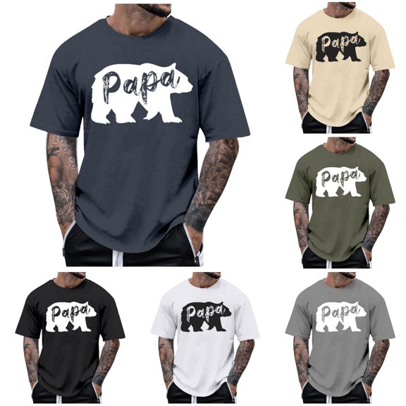 XIYON Father's Day Mens T Shirt Short Sleeve Round Neck Letter Print Summer Loose Fit Fashion Tee Top For Casual Daily Wear And Outdoor Activities,Navy,XXL