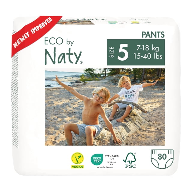 Pantalones de entrenamiento Eco by Naty Pull Ups, talla 5 (3T-4T), 26 a 40 libras, 80 quilates