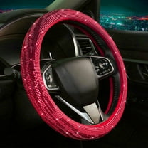 Bling Diamond Steering Wheel Cover, Holographic Leather with Cute Sparkly Crystal Glitter Rhinestones Universal 15 Inch for SUV Truck, Gifts for Women, Red