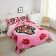 thumbnail image 3 of Feelyou Jungle Wildlife Tiger Bedding Comforter Set for Kids, Rose Flower Floral Twin Comforter Sets, Pink Cartoon Animal Theme Reversible Bedding Set, Super Cozy Room Decor, 2pcs, 3 of 8