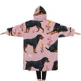 thumbnail image 2 of Oversized Wearable Blanket Hoodie,Rottweiler Dogs with Pioneer Flower Sherpa Blanket Hoodie with Super Pockets,Super Warm Fuzzy Pullover for Women & Men, 2 of 6