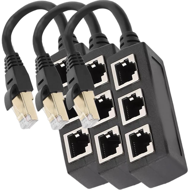 Adaptador LAN Conexión Eficiente NetDiverge 3Pzas Divisor RJ45 1-3 Hasta 100Mbps Interior Negro Plástico y Metal.