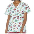 thumbnail image 1 of V-Neck Print Scrub Top Christmas Holiday, Light Blue Holiday Owls, XL, 1 of 3