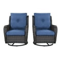 thumbnail image 3 of PARKWELL 7Pcs Outdoor Wicker Rattan Conversation Patio Furniture Set, including Three-seater Sofa, Rocking Chairs, Coffee Table, Ottomans and Side Table with Cushion, Blue, 3 of 9