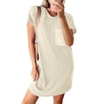thumbnail image 5 of Laqbezok Ribbed Knit Pocket Dress, Casual Textured Vertical Short Sleeve Stripe Mini Dress, Slimming Round Neck Summer T-Shirt Dress, Solid Color Tunic Sun Dress, 5 of 7