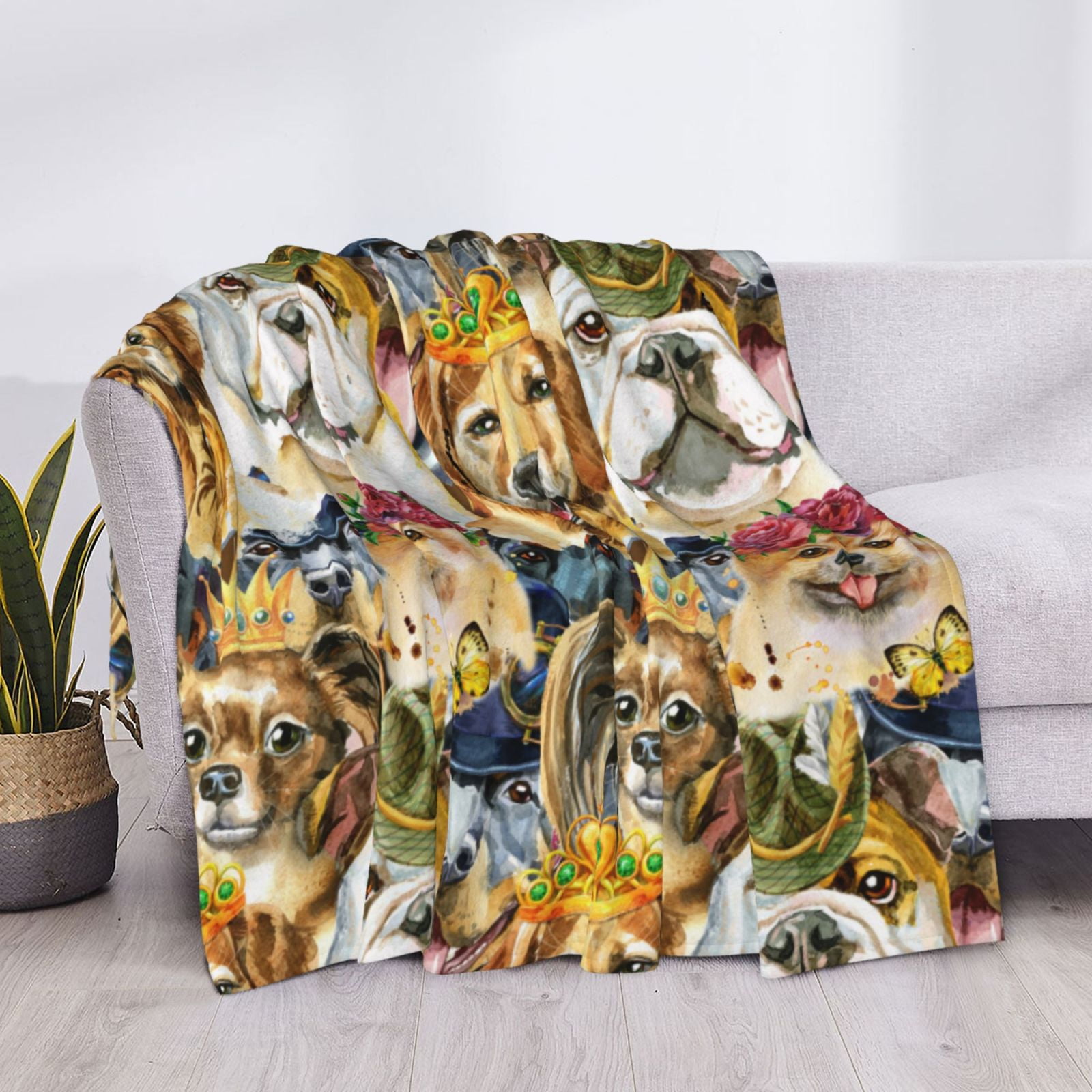 Throw Blanket for Couch - Watercolor Dogs Soft Comfy Lightweight Cozy Warm Throw Blanket, Fuzzy Plush Flannel Blanket & Throws for Sofa and Bed All Season
