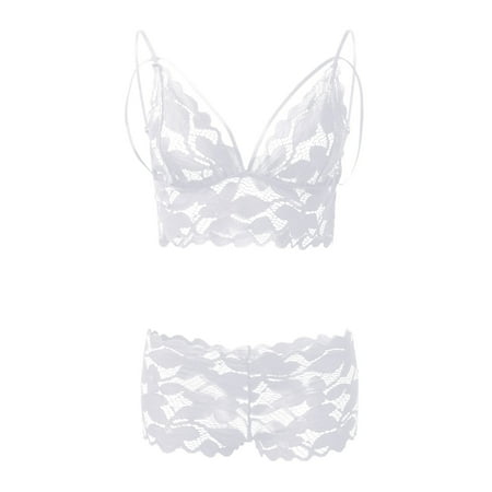 White Large Sheer Floral Lace Valentines Day Lingerie Pajamas Lingerie Set High Peignoir Set Medium Waist Sleepwear Bra and Plus Size Lingerie for Women Leather Pant