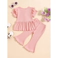 thumbnail image 3 of Biezeib Girls Summer 2PCS Pants Sets Flying Sleeve Button A-line Tops Solid Color Flared Pants Sets, 3 of 6