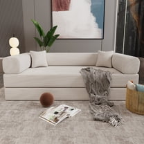 78.74" Convertible Folding Sofa Bed with Pillow, Modern Corduroy Multifunctional Sofa, Floor & Futon Loveseat Couch, Foam Folding Mattress Sleeper for Living Room, Guest, Office, Apartment, Beige