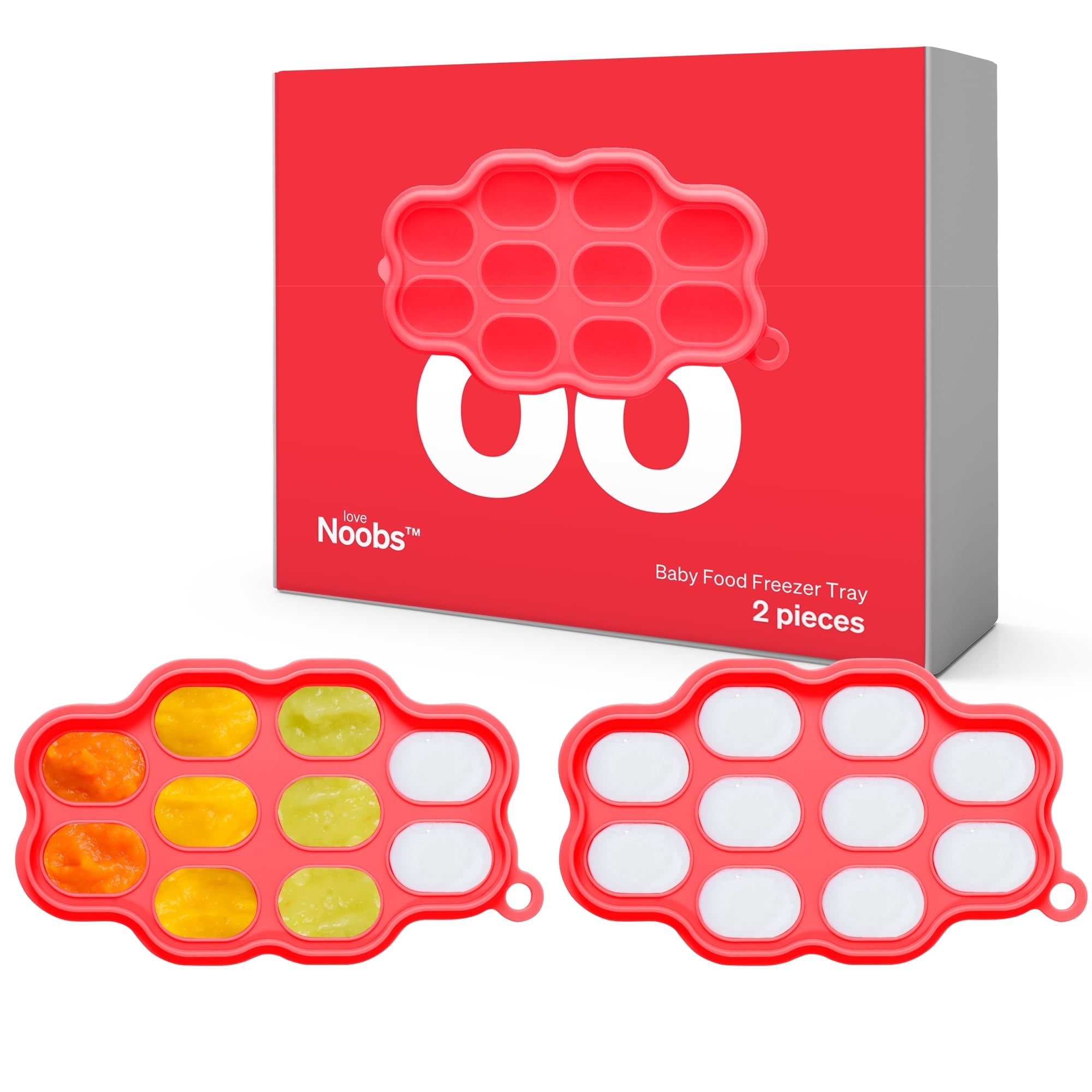 LoveNoobs Silicone Baby Food & Milk Freezer Tray, 100% Silicone, 10-Cup, 2-Pack, Red