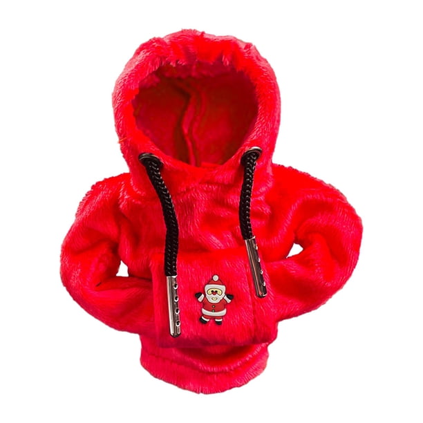 Sudadera con capucha de felpa con decoración de cubierta de perilla de palanca de cambios automotriz de Navidad Papá Noel rojo saludando