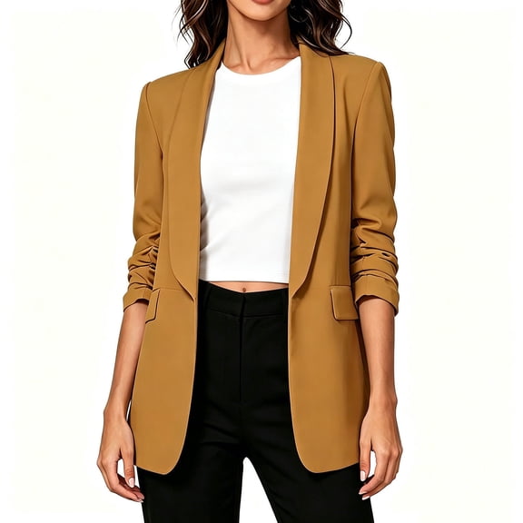 KyCheLot Womens Blazer Jacket Plus Size 3/4 Sleeve Lapel Neck Open Front Blazers Comfy Travel Business Jackets