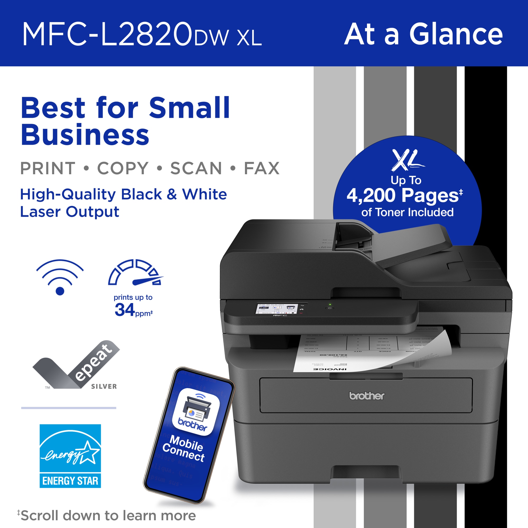 Brother MFC-L2820DW XL Wireless All-in-One Laser Printer photo 2