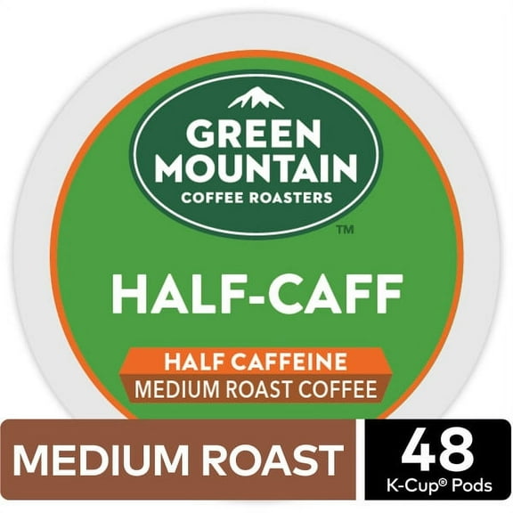 Green Mountain Coffee, Half-Caff, Single-Serve Keurig K-Cup Pods, Medium Roast Coffee, 48 Count (2 Boxes of 24 Pods)