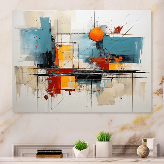 Designart "Teal Orange Bold Flow composition" Abstract Collages Metal Art Living Room