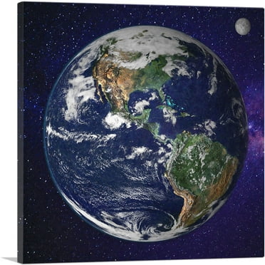 ARTCANVAS Planet Earth In Space Home decor Canvas Art Print - Size: 18" x 18" (0.75" Deep)