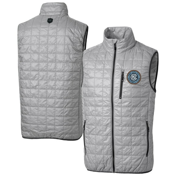 Men's-Cutter & Buck Gray New York City FC Rainier PrimaLoft Eco Insulated Full-Zip Puffer Vest
