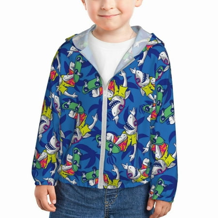 

Qekee Sharks Skateboarding With Palm Print UPF 50+ Kids Sun-Protective Hooded Long Sleeve Rash Guard for Fishing Water Beach Sports -3 Years