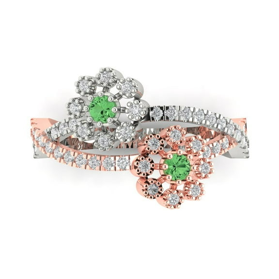 Halo Engagement Ring for Women - 0.48ct Simulated Green Diamond in 18K White/Rose Gold Promise Ring