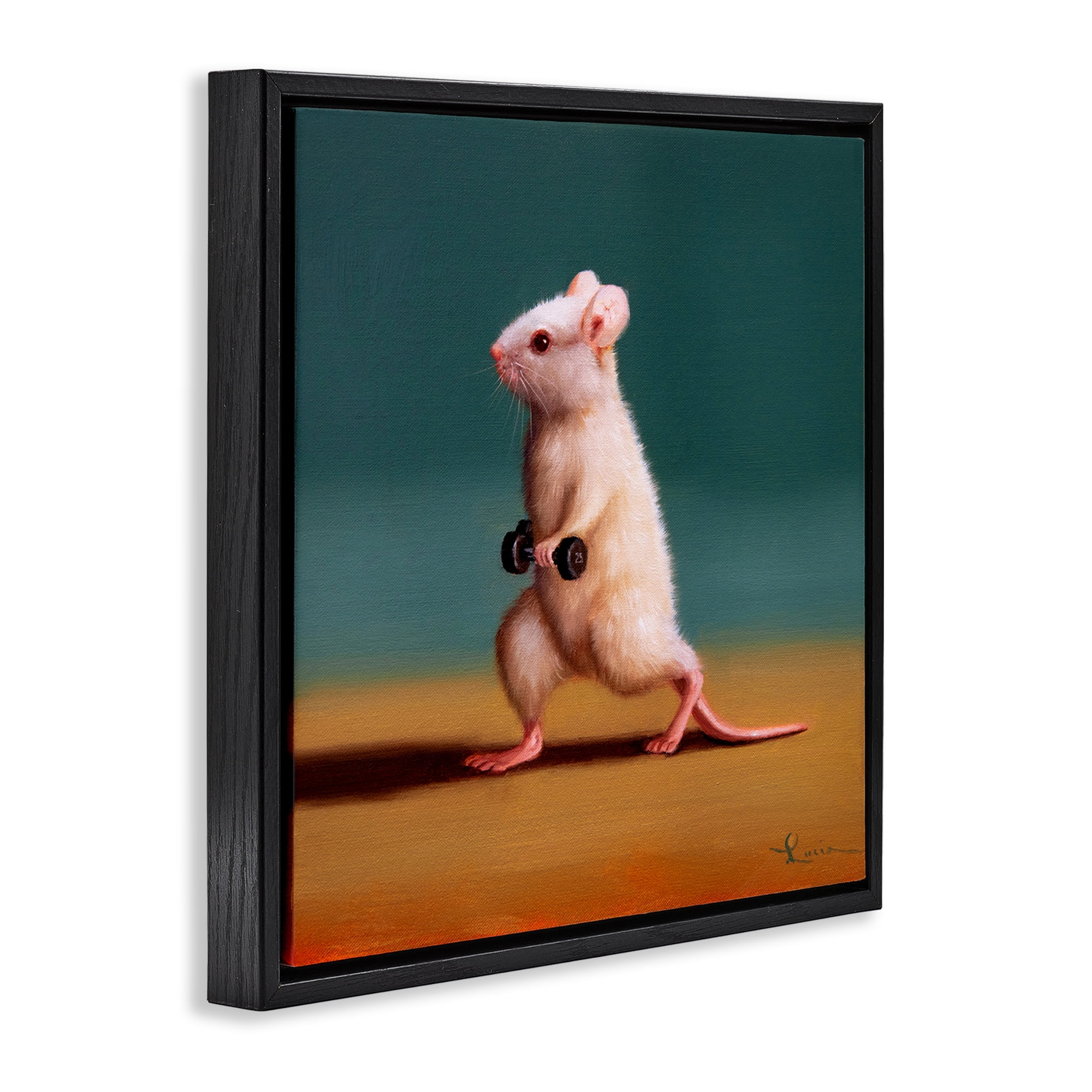 Stupell Industries Weight Exercising Mouse Animals Painting Black Floater Framed Canvas Art Print Wall Art, 25 x 25