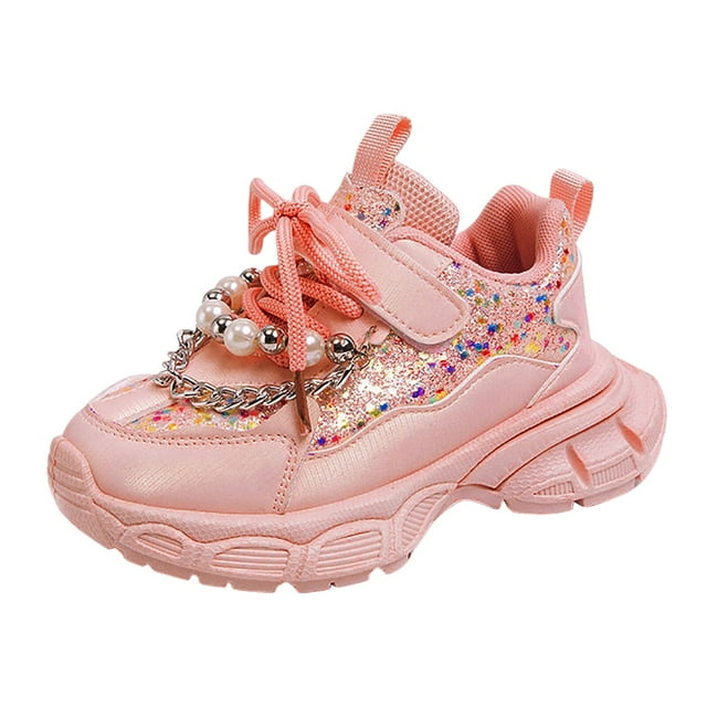 DXOUPM Girls Running Shoes Kids Sneakers Non Slip Breathable Lightweight Comfortable Footwear
