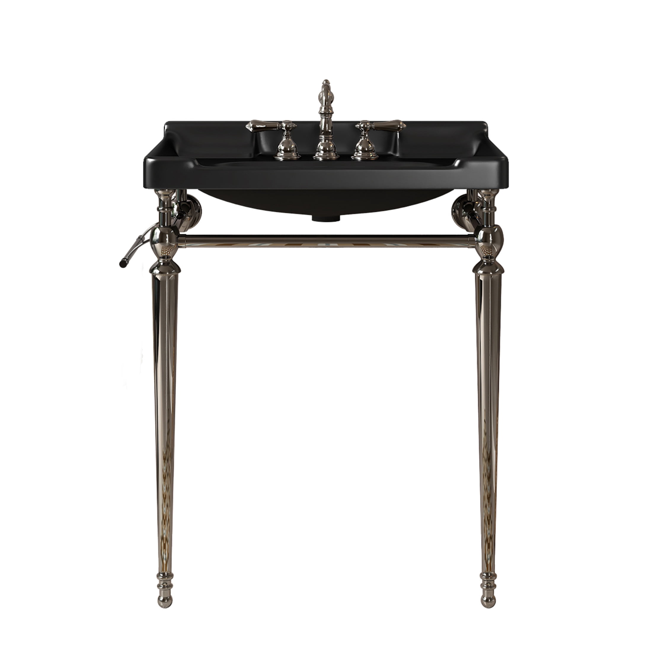Noble House VICI 28" Bathroom Console Sink, Wall-Mounted Ceramic Basin Vanity with Stainless Steel Legs, Black & Chrome