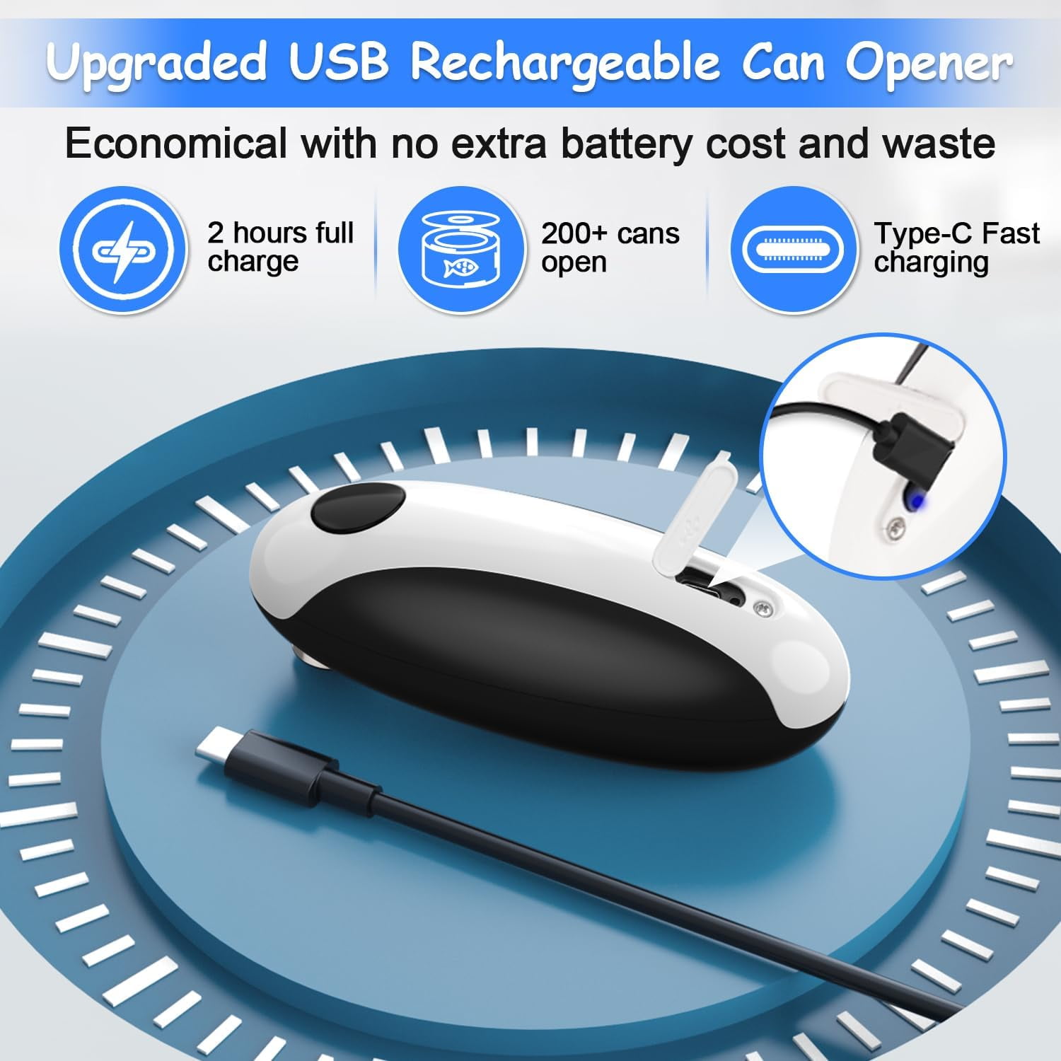 Behome Rechargeable Electric Can Opener, One Touch Automatic Can Opener for Kitchen and Seniors with Arthritis, Smooth Edge & Handsfree, Ultra-Compact Opener Fits All Can Sizes, White
